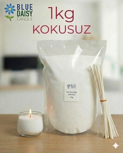 1 Kg beyaz renkli kokusuz doğal inci tozu mum ve 25 adet 20 cm hediye fitili