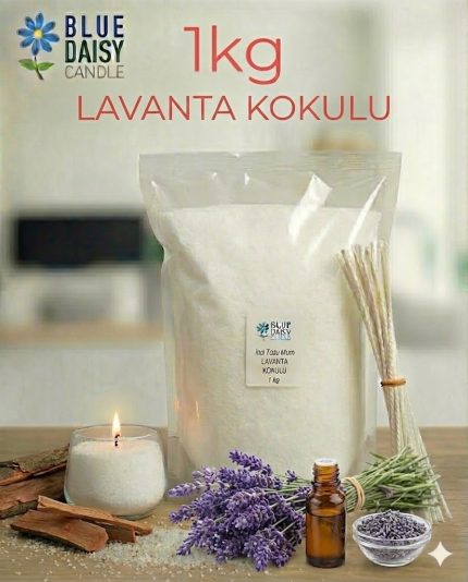 1 Kg beyaz renkli lavanta kokulu inci tozu mum ve 25 adet 20 cm hediye fitili