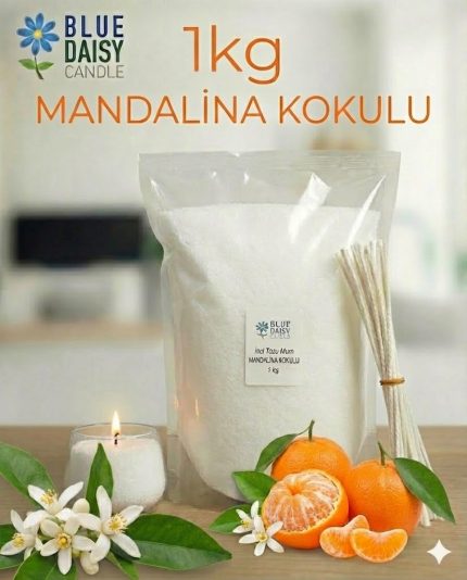 1 Kg beyaz renkli mandalina kokulu inci tozu mum ve 25 adet 20 cm hediye fitili