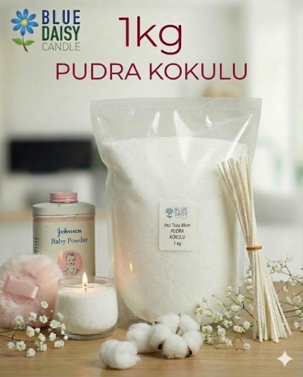 1 Kg beyaz renkli pudra kokulu inci tozu mum ve 25 adet 20 cm hediye fitili