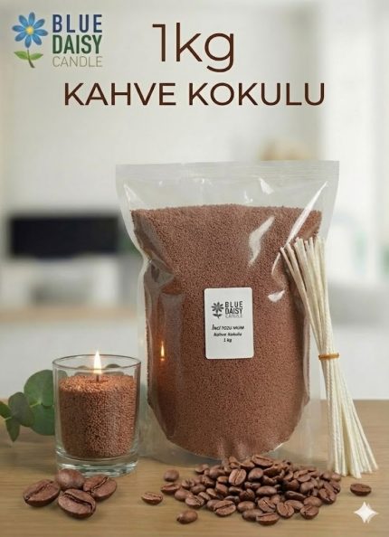 1 Kg kahverengi renkli kahve kokulu bitkisel inci tozu mum ve 25 adet 20 cm hediye fitili